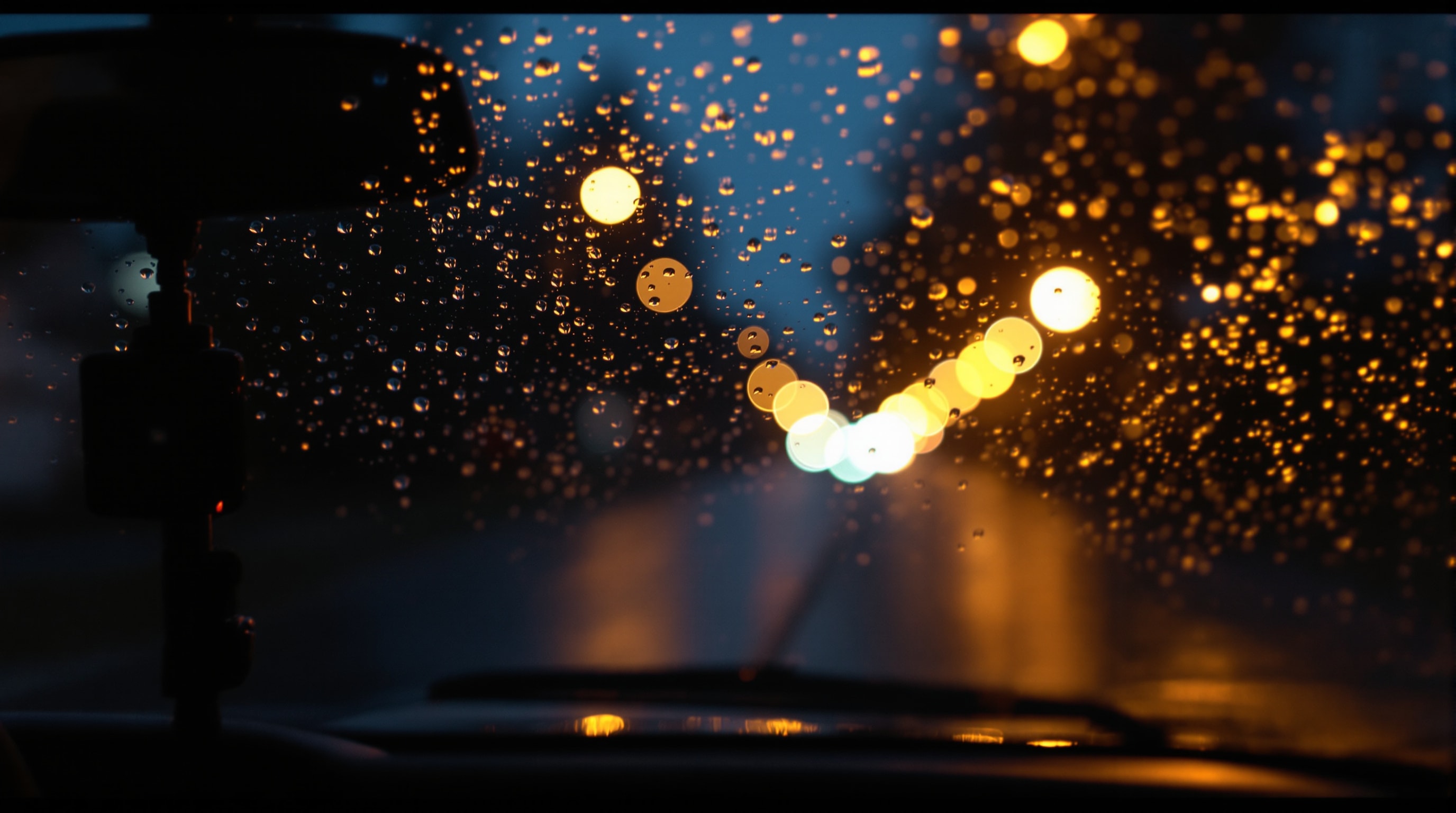 A long telephoto camera lens on a tripod photographing a quiet street through a car window at dusk